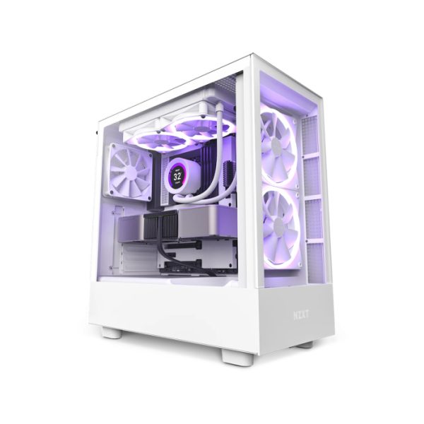 NZXT H5 Elite Premium Compact Mid Tower Two Panel Front & Left Side Tempered Glass Case with 3 RGB Fans - White - Image 7