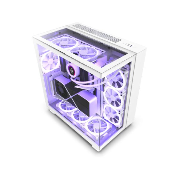 NZXT H9 Elite Premium Dual Chamber Mid Tower Three Panel Front/Top & Left Side Tempered Glass Case With 4 RGB Fans - White