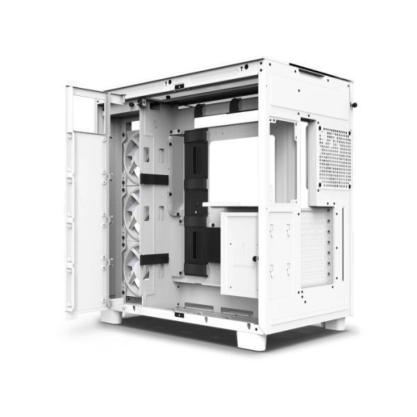 NZXT H9 Elite Premium Dual Chamber Mid Tower Three Panel Front/Top & Left Side Tempered Glass Case With 4 RGB Fans - White - Image 2