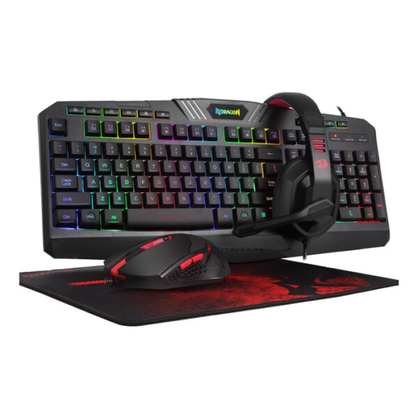 Redragon Gaming Essentials RGB Wired Keyboard Mouse Headset & Mouse Pad 4 in 1 Set - Black